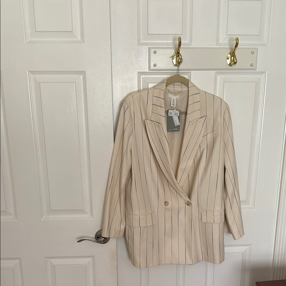 H&M Cream Blazer with thin black stripes